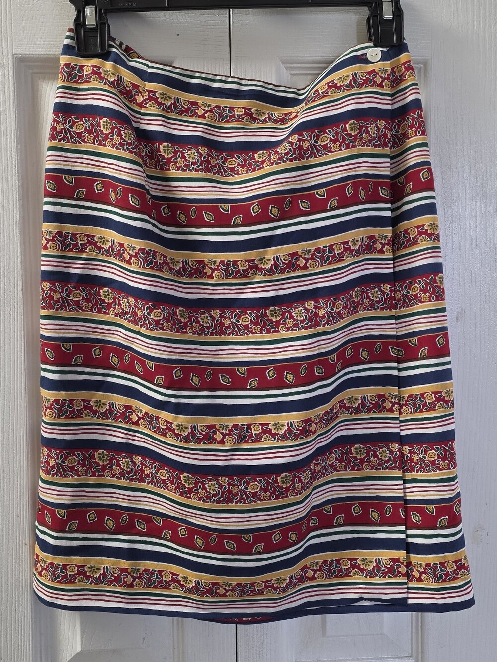 Breeches Women's Multicolor Striped A-Line Knee Wrap Skirt Lined Button Size 6